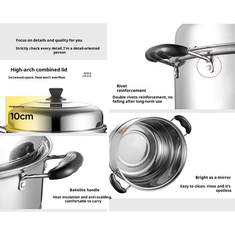 Stainless Steel 3-Tier Steamer Pot 32cm Steaming Pot Cookware with 2PCS Steaming Trays for Induction  /  Gas Stove