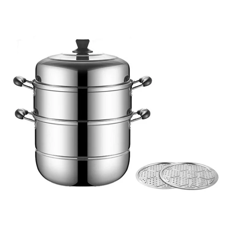 Stainless Steel 3-Tier Steamer Pot 36cm Steaming Pot Cookware with 2PCS Steaming Trays for Induction  /  Gas Stove