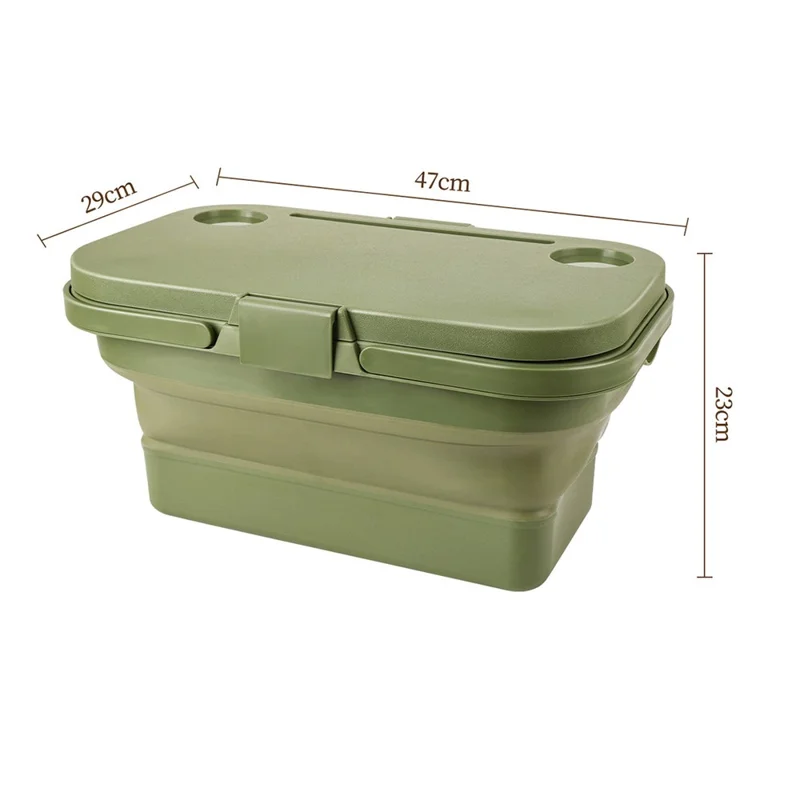 Panier de pique-nique PP avec couvercle, résistant à la poussière et à l'humidité, panier de rangement pliable, boîte organisatrice de pique-nique - Vert armée
