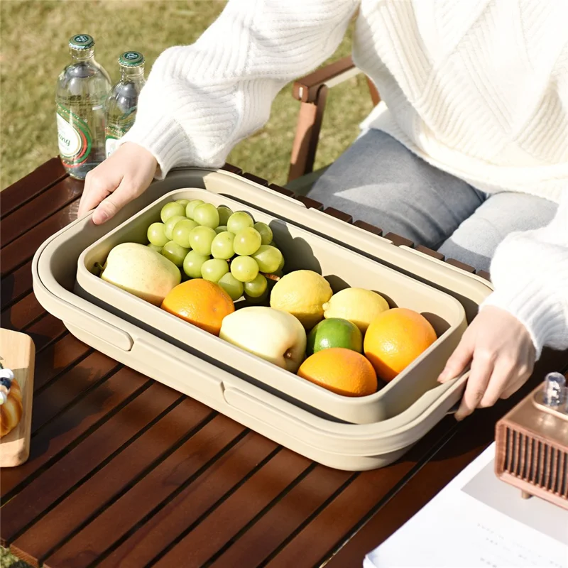 Panier de pique-nique PP avec couvercle, résistant à la poussière et à l'humidité, panier de rangement pliable, boîte organisatrice de pique-nique - Vert armée