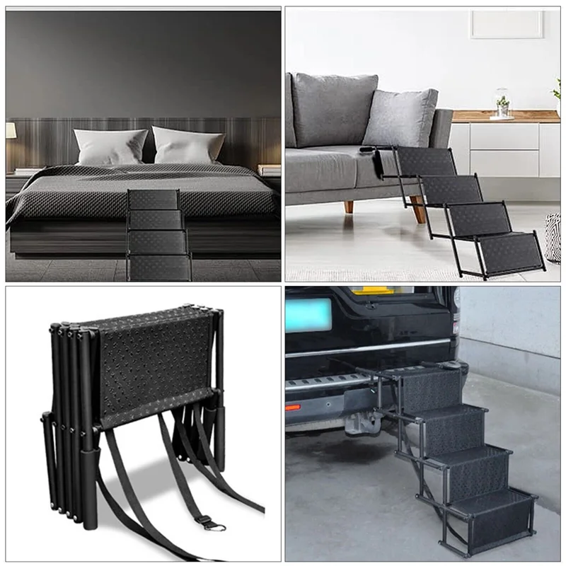 4-stufige faltbare Haustreppe für Auto SUV LKW 600D Oxfordstoff tragbare Hunde- und Katzentreppe - Hundepfotenabdruck