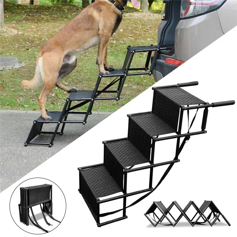 4-stufige faltbare Haustreppe für Auto SUV LKW 600D Oxfordstoff tragbare Hunde- und Katzentreppe - Hundepfotenabdruck