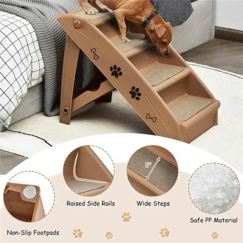 Süße Pfotenabdruck-förmige faltbare Haustier-Treppe für Hunde und Katzen, Kletterhilfe, tragbare 4-stufige Leiter aus Kunststoff - Hellkaffee
