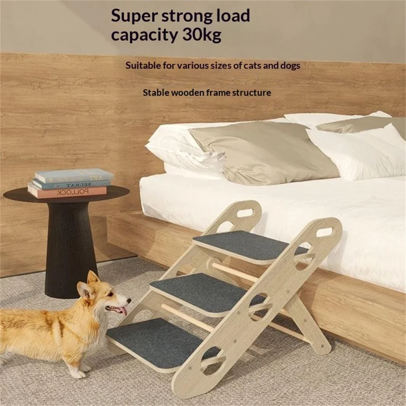 3-stufige faltbare Haustreppen für ältere Hunde, Katzen, tragbarer Holzrahmen, rutschfeste Rampe, Leiter