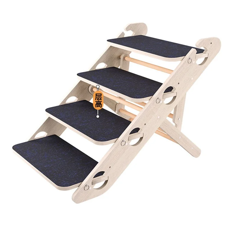 4-stufige faltbare Haustreppe für ältere Hunde, Katzen, tragbarer Holzrahmen, rutschfeste Rampe, Leiter