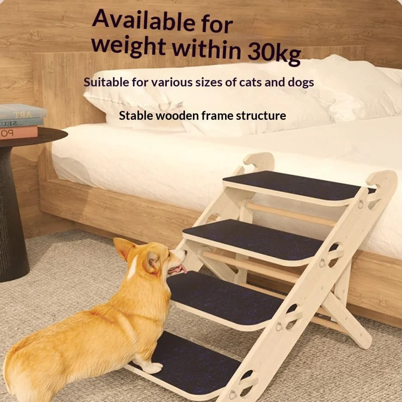 4-stufige faltbare Haustreppe für ältere Hunde, Katzen, tragbarer Holzrahmen, rutschfeste Rampe, Leiter