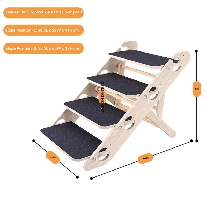 4-stufige faltbare Haustreppe für ältere Hunde, Katzen, tragbarer Holzrahmen, rutschfeste Rampe, Leiter