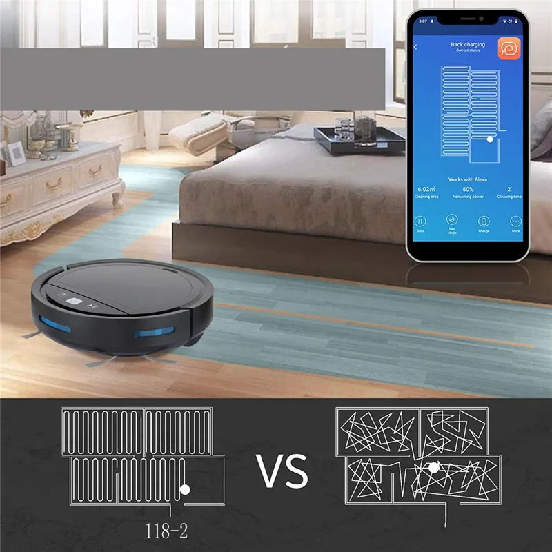 118HW 2500PA Robot Vacuum Cleaner Wireless Smart APP Auto-Recharge Remote Voice Control Sweeping Cleaning Machine - White