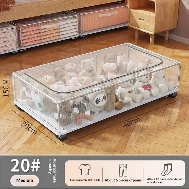 Größe M 40x30x15 cm Unterbett-Aufbewahrungsbox mit Rollen, staubdichter Organizer für Kleidung – Transparent