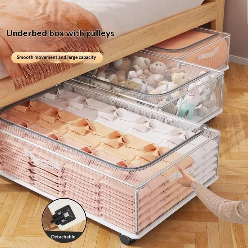 Größe M 40x30x15 cm Unterbett-Aufbewahrungsbox mit Rollen, staubdichter Organizer für Kleidung – Transparent