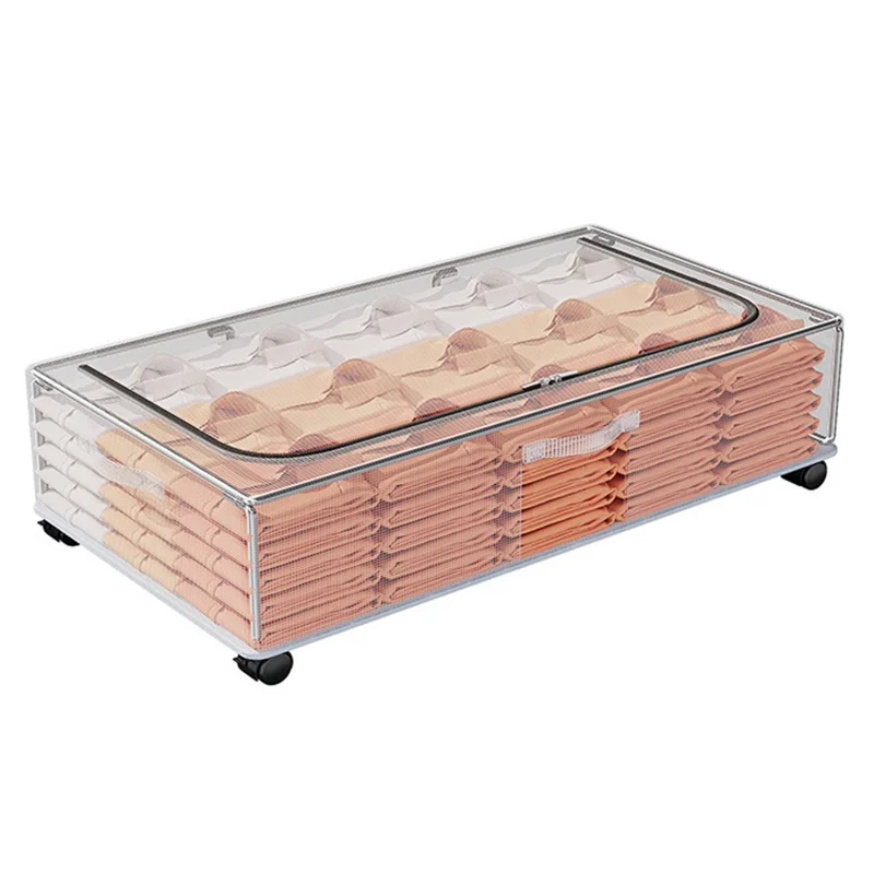 Größe L 60x30x15 cm Unterbett-Aufbewahrungsbox mit Rädern, staubdichter Organizer für Kleidung – Transparent