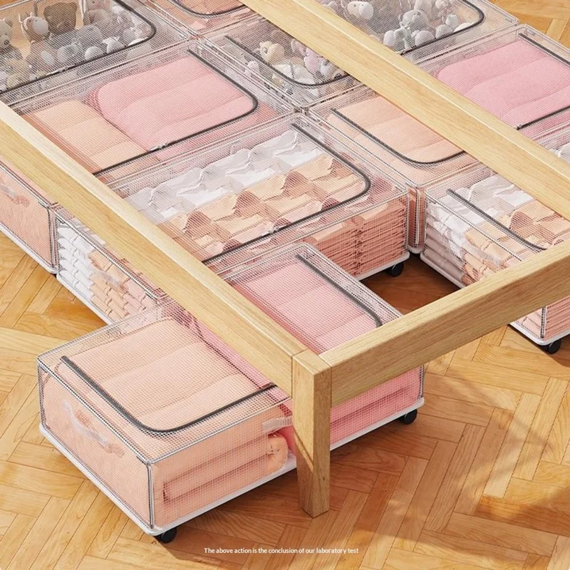 Größe L 60x30x15 cm Unterbett-Aufbewahrungsbox mit Rädern, staubdichter Organizer für Kleidung – Transparent