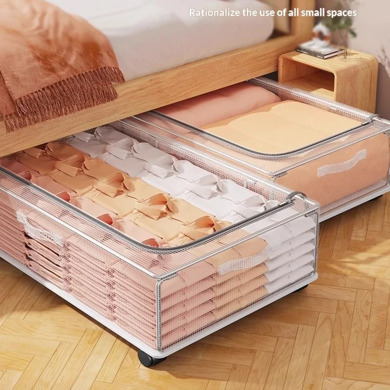 Größe L 60x30x15 cm Unterbett-Aufbewahrungsbox mit Rädern, staubdichter Organizer für Kleidung – Transparent