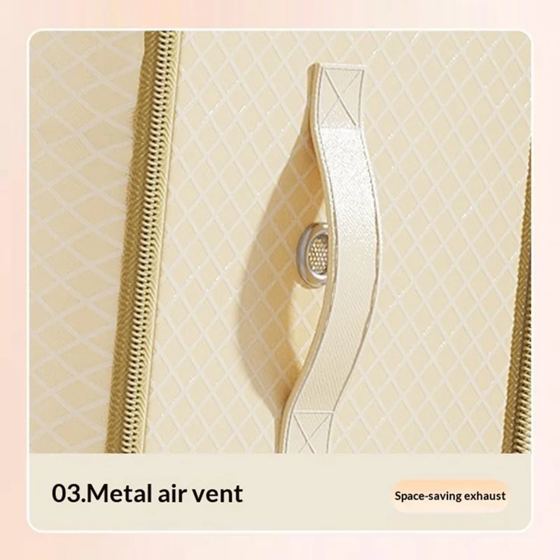 Sac de Rangement Double Couche 54x42x60 cm, Pochette de Compression Organisateur pour Vêtements, Couettes, Doudounes - Beige