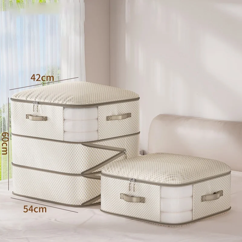 54x42x60cm Opbergzak met Drie Lagen Compressietas Organizer voor Kleding, Dekens, Donzen Jassen - Beige