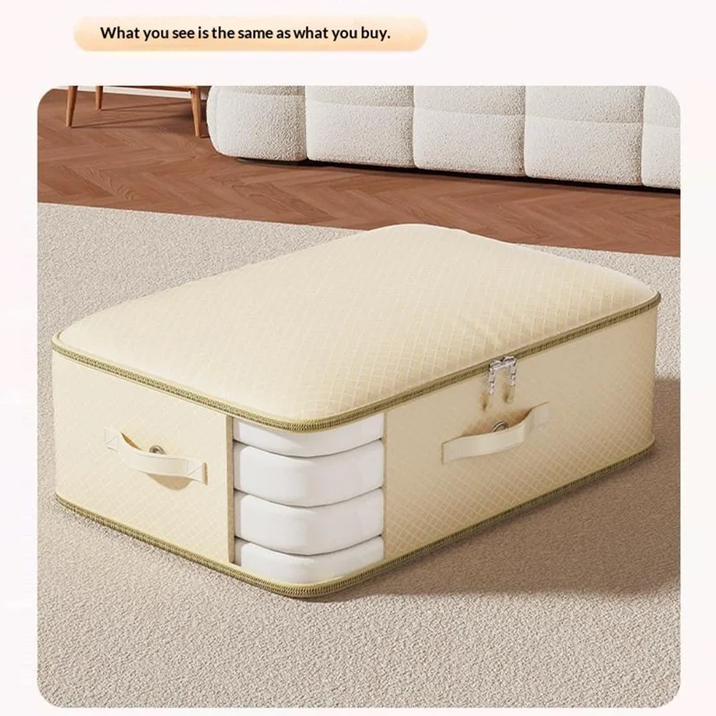 54x42x60cm Opbergzak met Drie Lagen Compressietas Organizer voor Kleding, Dekens, Donzen Jassen - Beige
