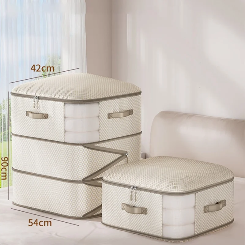 Borsa per Immagazzinaggio a Tre Strati 54x42x90 cm, Busta Compressa Organizzatore per Vestiti, Coperte, Giacche di Piumino - Beige