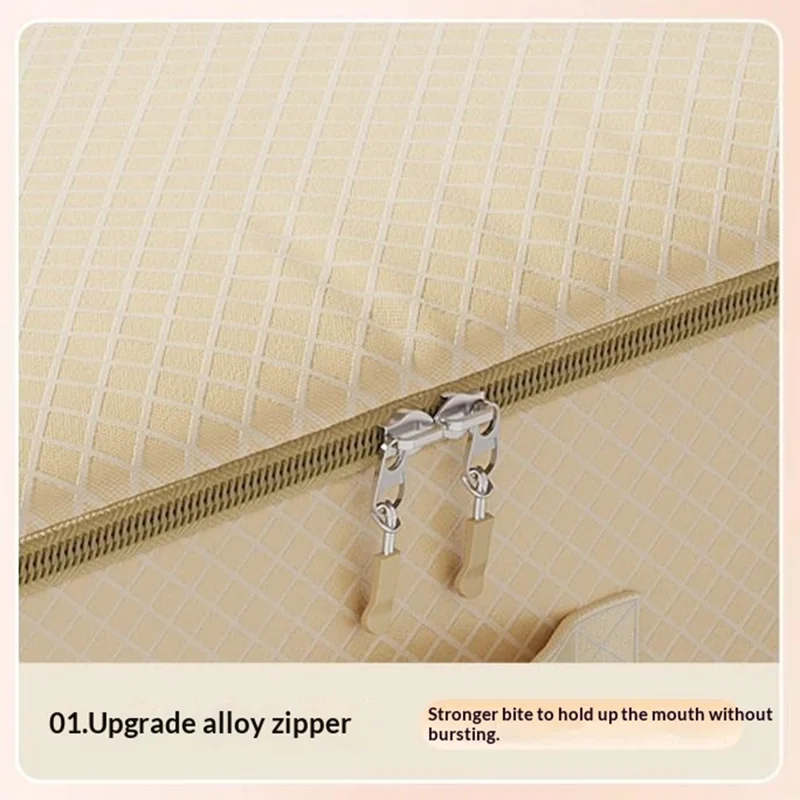 Borsa per Immagazzinaggio a Tre Strati 54x42x90 cm, Busta Compressa Organizzatore per Vestiti, Coperte, Giacche di Piumino - Beige