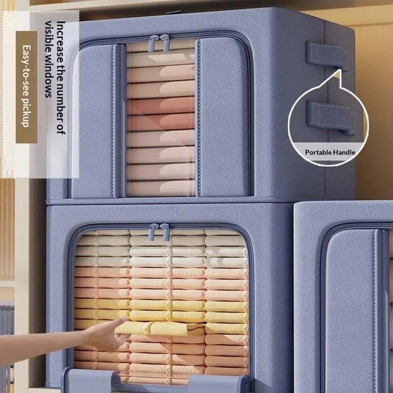 Boîte de rangement pliable de grande capacité 50x40x33 cm, organisateur de vêtements pour armoire avec fenêtre transparente - Simple fenêtre / Abricot