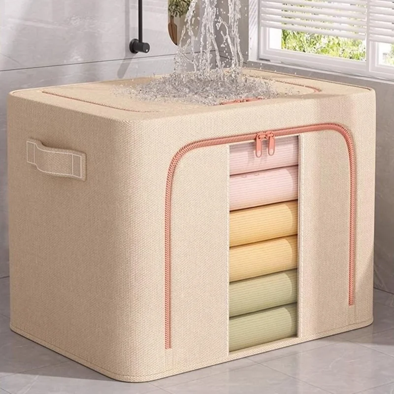 Boîte de rangement pliable de grande capacité 50x40x33 cm, organisateur de vêtements pour armoire avec fenêtre transparente - Simple fenêtre / Abricot