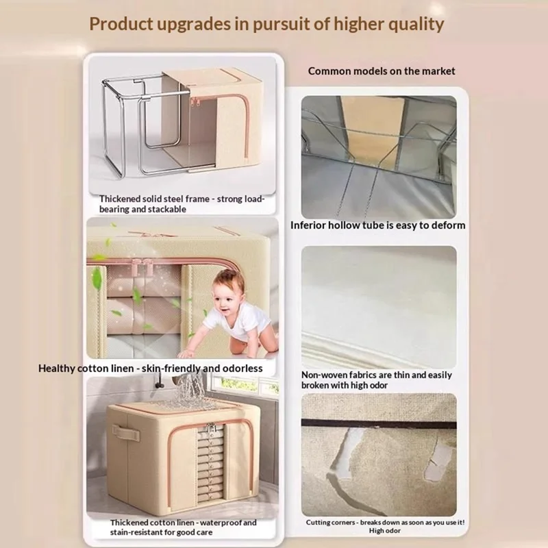 Boîte de rangement pliable de grande capacité 50x40x33 cm, organisateur de vêtements pour armoire avec fenêtre transparente - Simple fenêtre / Abricot