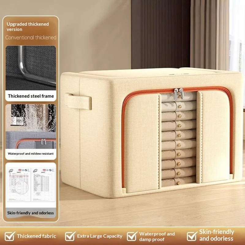 Caja de almacenamiento plegable de gran capacidad 50x40x40 cm, organizador de ropa para armario con ventana transparente - Una ventana / Color albaricoque