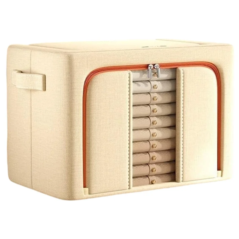 Boîte de Rangement Pliable de Grande Capacité 60x45x40 cm, Organisateur de Vêtements pour Placard avec Fenêtre Transparente - Fenêtre Simple / Abricot