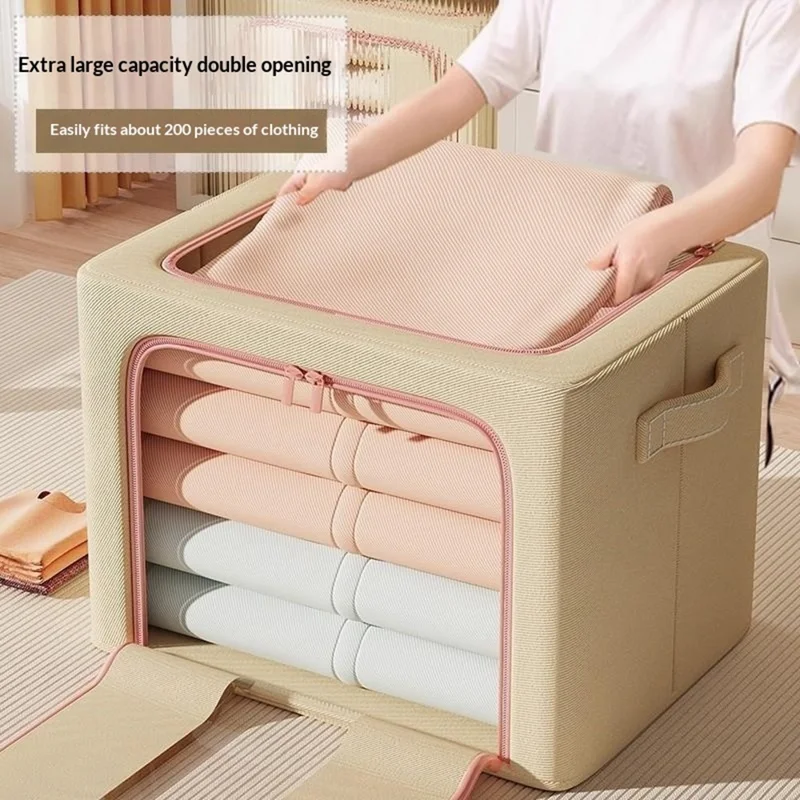 Boîte de Rangement Pliable de Grande Capacité 60x45x40 cm, Organisateur de Vêtements pour Placard avec Fenêtre Transparente - Fenêtre Simple / Abricot