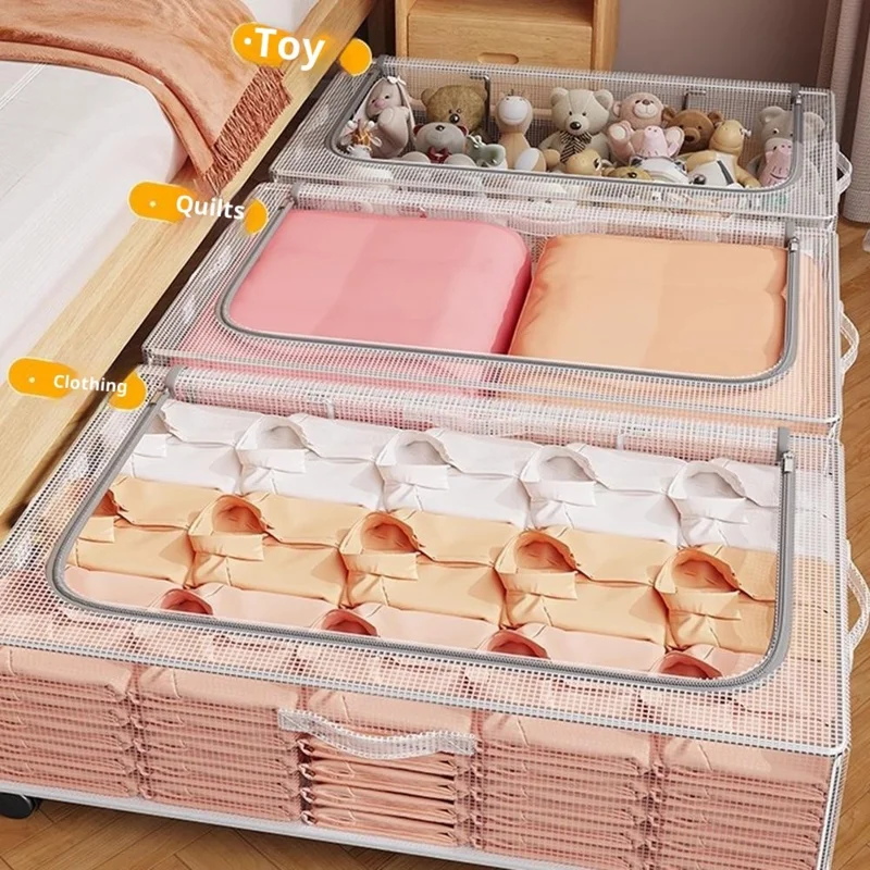 80x47x15cm Unterbett-Aufbewahrungsbox mit Rädern, große Kapazität, transparenter Organizer für Kleidung und Bettzeug