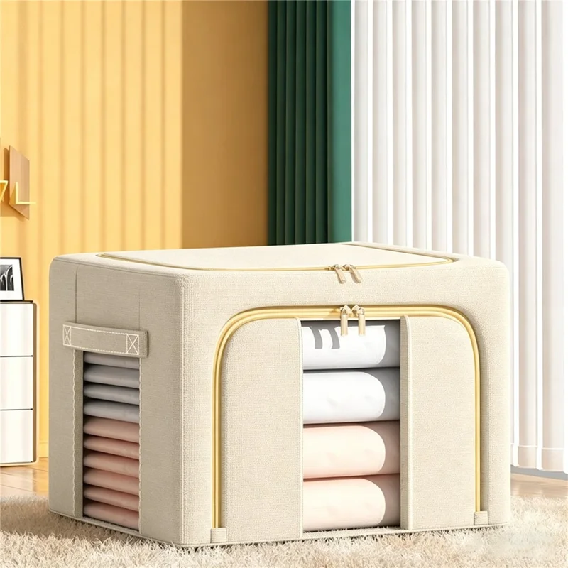 66L 50x30x33cm Lagringslåda i Oxfordtyg med genomskinligt fönster, stor kapacitet, veckbar förvaringslåda för kläder - Beige