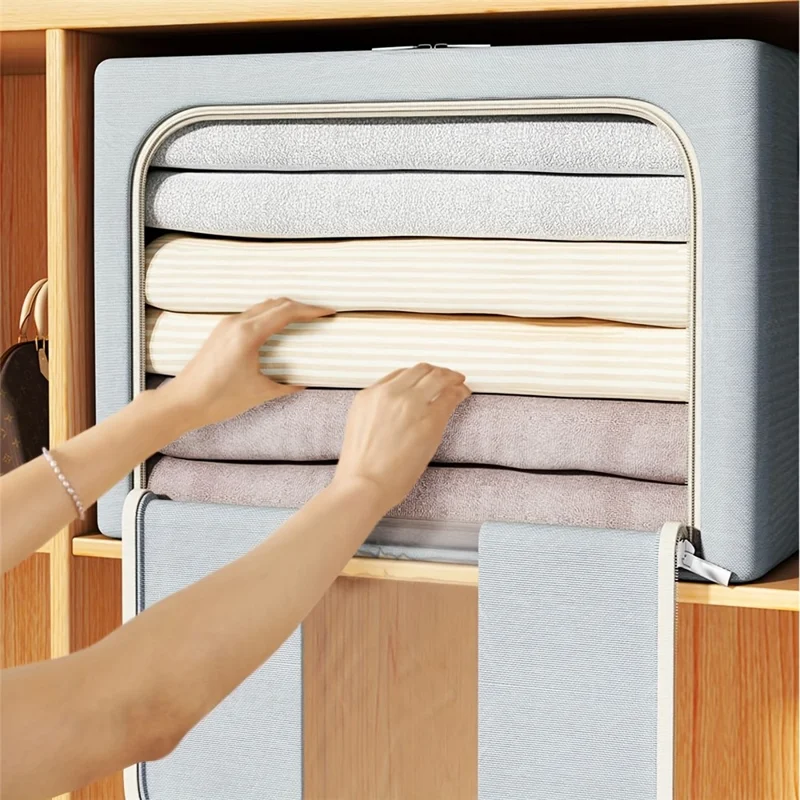 66L 50x30x33cm Lagringslåda i Oxfordtyg med genomskinligt fönster, stor kapacitet, veckbar förvaringslåda för kläder - Beige
