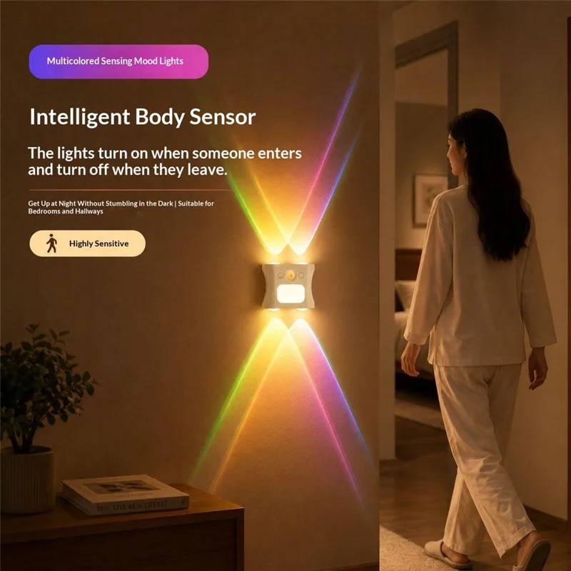 Veilleuse LED RGB intelligente sans fil avec capteur de mouvement, 16 couleurs dégradées, lampe murale magnétique - Blanc
