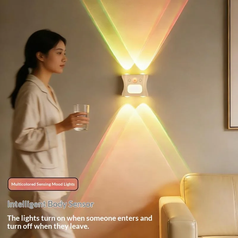 Veilleuse LED RGB intelligente sans fil avec capteur de mouvement, 16 couleurs dégradées, lampe murale magnétique - Blanc
