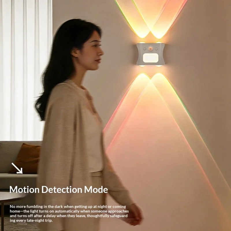 Veilleuse LED RGB intelligente sans fil avec capteur de mouvement, 16 couleurs dégradées, lampe murale magnétique - Blanc