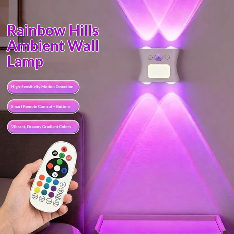 Veilleuse LED RGB intelligente sans fil avec capteur de mouvement, 16 couleurs dégradées, lampe murale magnétique - Blanc