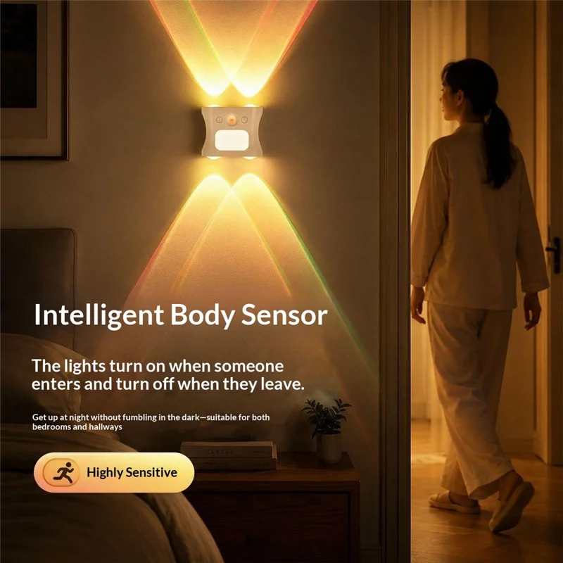 Veilleuse LED RGB intelligente sans fil avec capteur de mouvement, 16 couleurs dégradées, lampe murale magnétique - Blanc