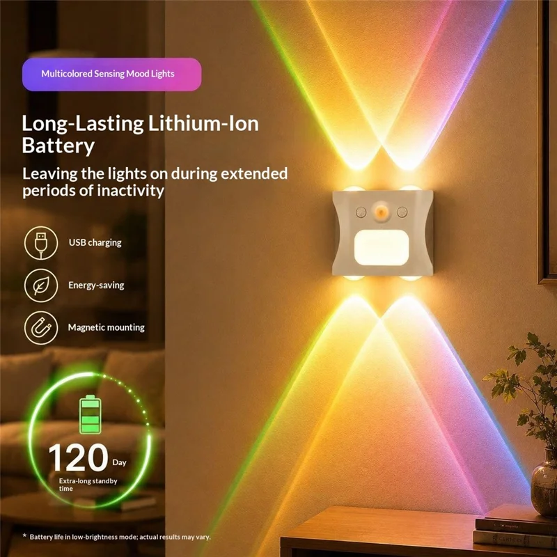 Veilleuse LED RGB intelligente sans fil avec capteur de mouvement, 16 couleurs dégradées, lampe murale magnétique - Blanc
