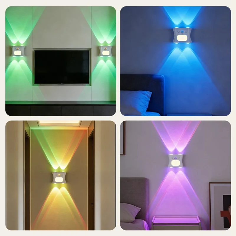Veilleuse LED RGB intelligente sans fil avec capteur de mouvement, 16 couleurs dégradées, lampe murale magnétique - Blanc