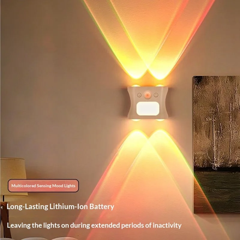Veilleuse LED RGB intelligente sans fil avec capteur de mouvement, 16 couleurs dégradées, lampe murale magnétique - Blanc