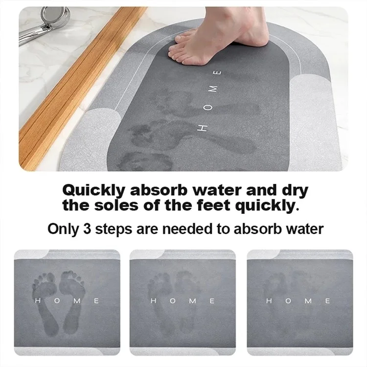 40*60cm Oval Shape Diatom Mud Carpet Super Absorbent Floor Mat Bath Mat Non-Slip Bathroom Rug Quick Dry Door Cushion - Bathroom/Silver Grey