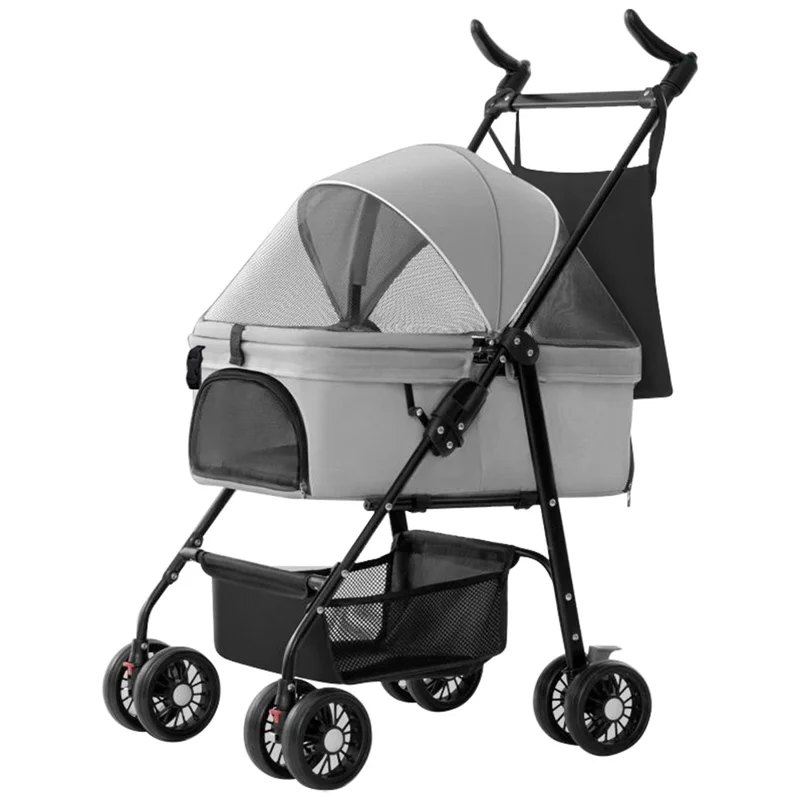 TG-PS001 2-in-1 Dog Cat Cart Going Out Pet Carrier Stroller Portable Foldable Trolley - Grey