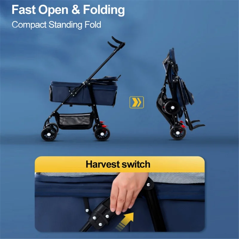 TG-PS001 2-in-1 Dog Cat Cart Going Out Pet Carrier Stroller Portable Foldable Trolley - Grey
