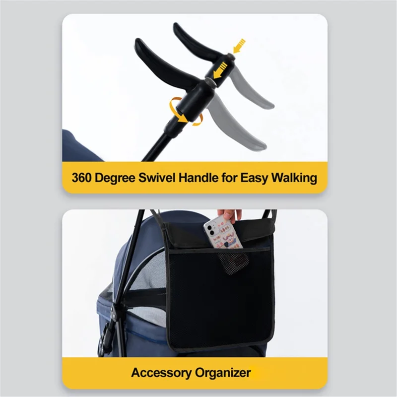 TG-PS001 2-in-1 Dog Cat Cart Going Out Pet Carrier Stroller Portable Foldable Trolley - Grey