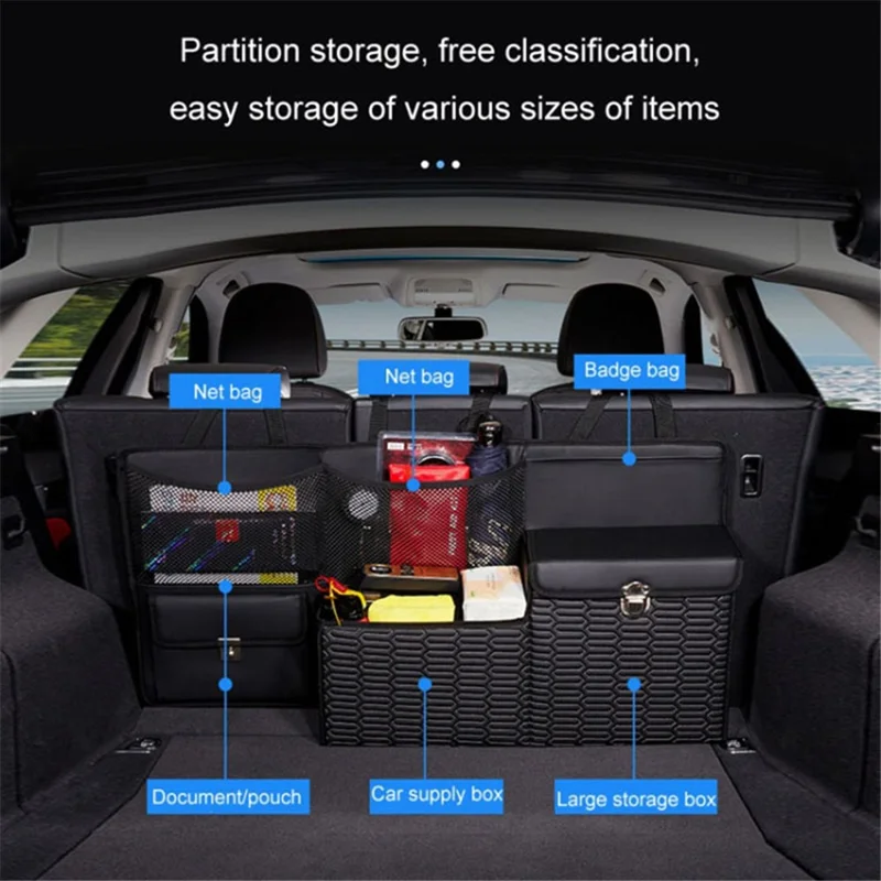 Organizador de Porta-Malas de Couro PU com Pendurar Caixa de Grande Capacidade Bolsa de Armazenamento Dobrável - Preto