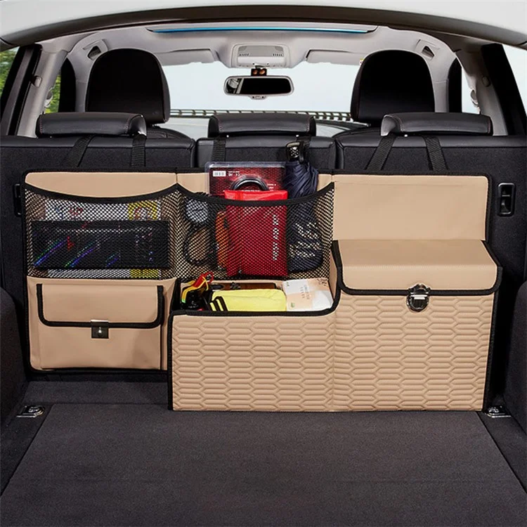 PU Leather Car Trunk Organizer Hanging Box Large Capacity Folding Storage Bag - Beige