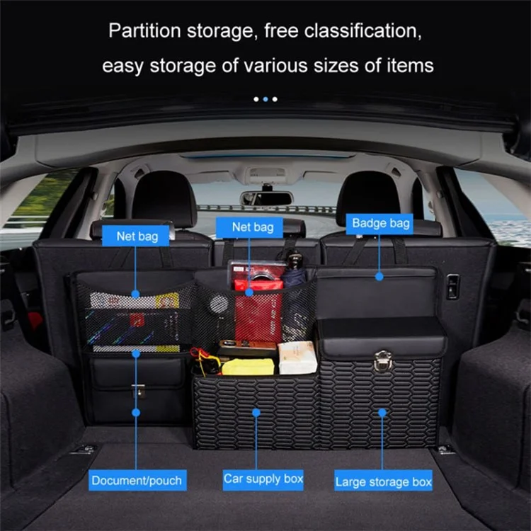 PU Leather Car Trunk Organizer Hanging Box Large Capacity Folding Storage Bag - Beige