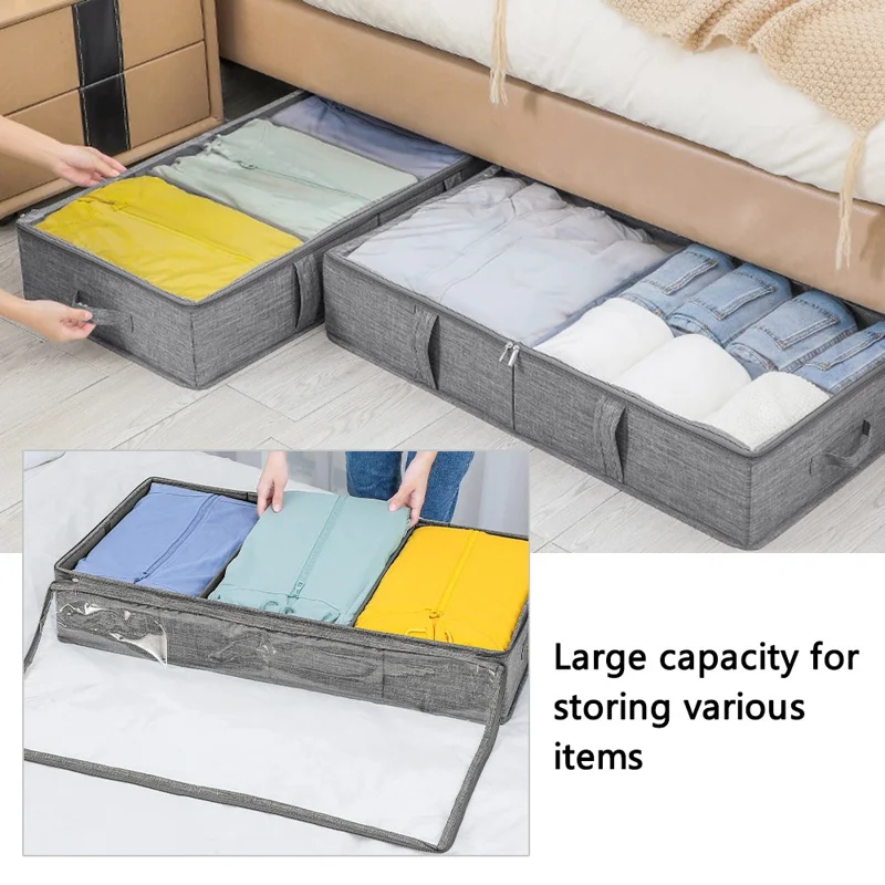 MOHO&HOME MDJ-6142 Folding Household Blankets Toy Sorting Box Under Bed Clothing Storage Bag, Transparent Cover