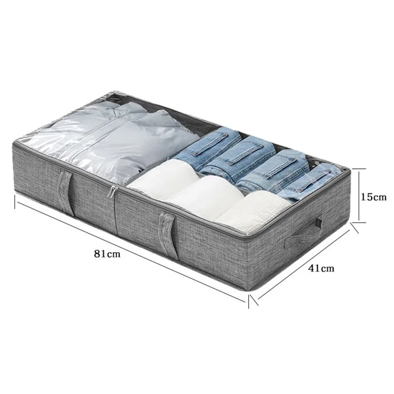 MOHO&HOME MDJ-6142 Folding Household Blankets Toy Sorting Box Under Bed Clothing Storage Bag, Transparent Cover