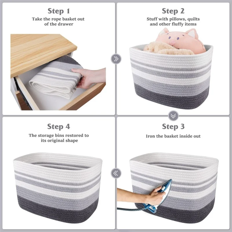 AB-091 Cotton Rope Color Splicing Storage Basket Toys Clothes Magazine Storage Basket - Grey