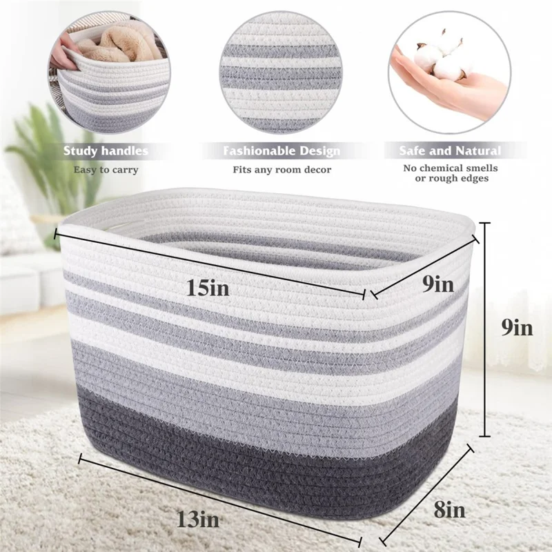 AB-091 Cotton Rope Color Splicing Storage Basket Toys Clothes Magazine Storage Basket - Grey